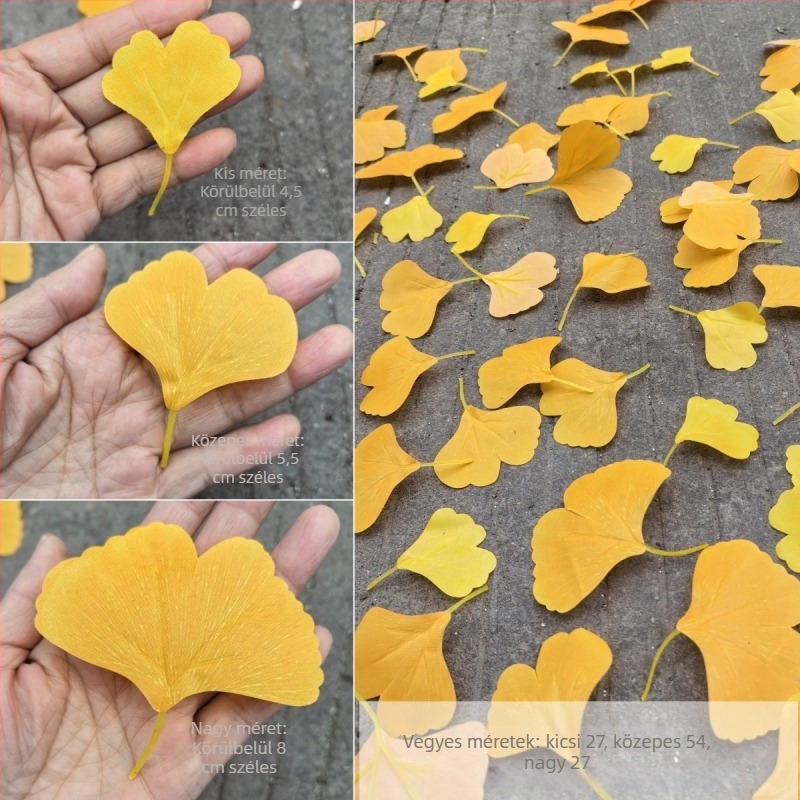 Mesterséges ginkgo levelek, őszi sárga árnyalatban, selyemlevelek esküvői fotózáshoz és kirakatdíszítéshez
