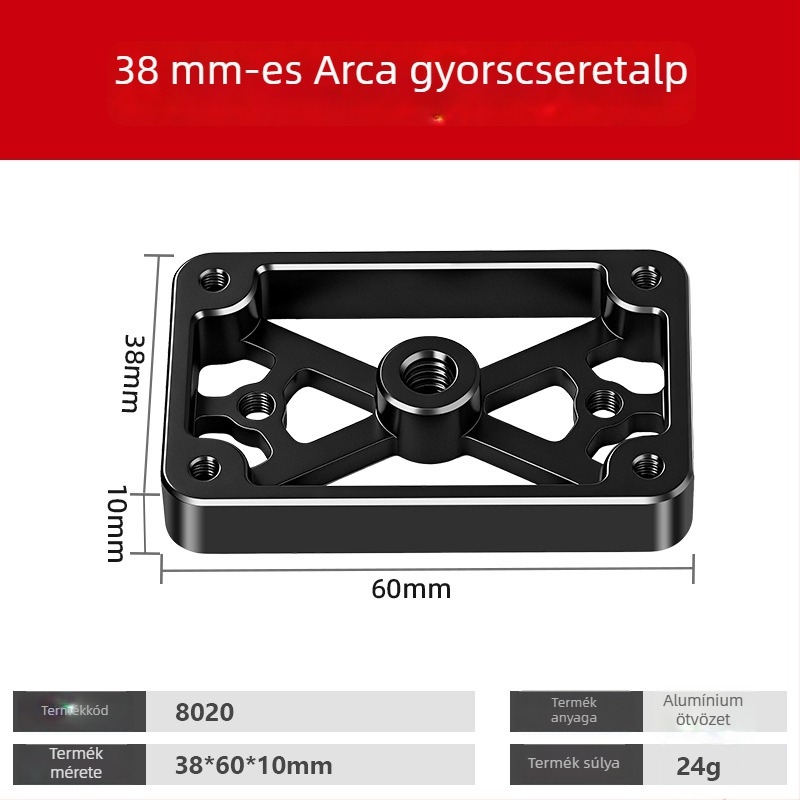 Gyorskioldó lemez adapter 38 mm, szabványos állványfejhez – alap kamera- és telefonkliphez