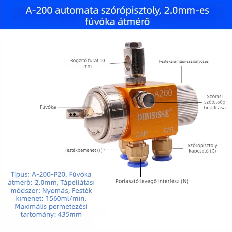 A-200 automata levegő-atomizáló szórópisztoly, nagy átmérőjű fúvófej