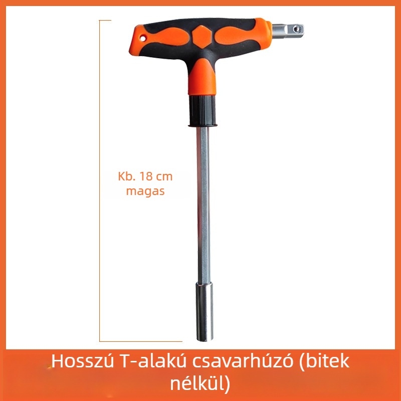 T-markolat hosszabbított csavarhúzó készlet: laposfejű, Philips, HEX és Torx bitekkel, háztartási használatra