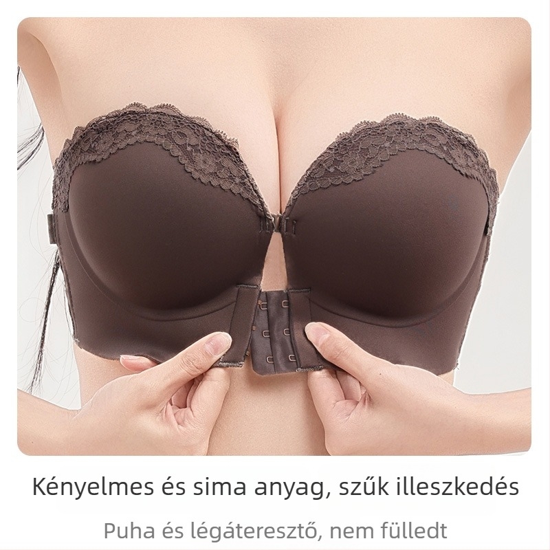 Pánt nélküli melltartó, 10 cm vast csészékkel, csúszásmentes, push-up kis mellekhez, elöl záródó, rejtett hátsó rész