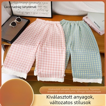 Lányok nyári nadrágja, könnyű és lélegző, csipkés szegéllyel és szúnyogriasztó védelemmel, mindennapi stílus