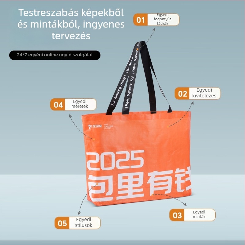 Szőtt táska személyre szabott logóval, laminált vízálló felülettel, újrahasználható ajándék bevásárlótáska