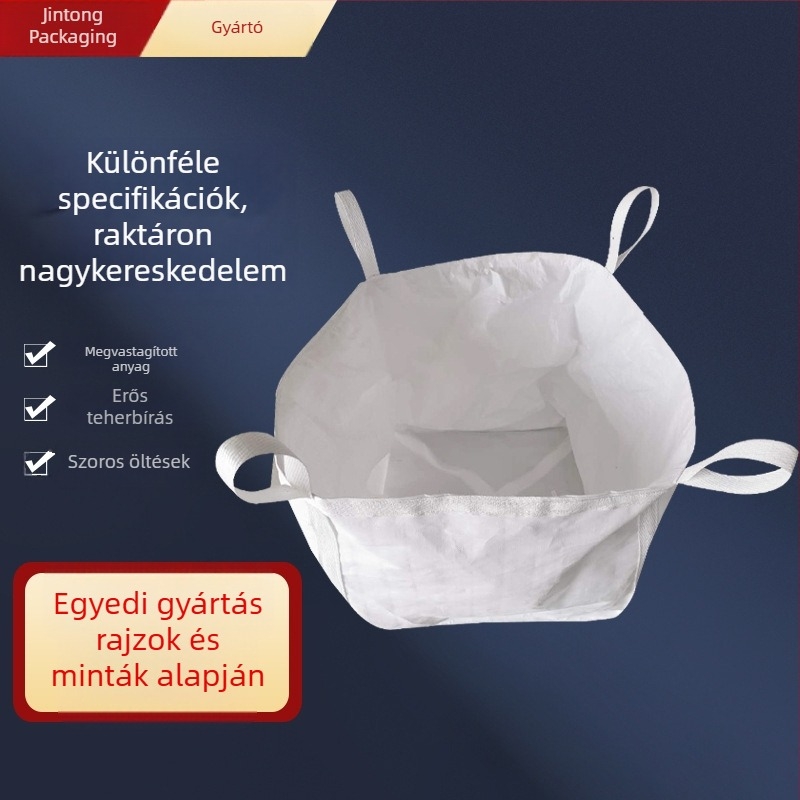 Fehér ipari szövött konténerszsák vegyi anyagokhoz és cementhez, négy emelőhurokkal