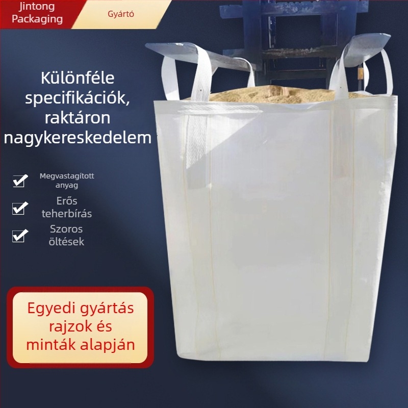 Fehér ipari szövött konténerszsák vegyi anyagokhoz és cementhez, négy emelőhurokkal