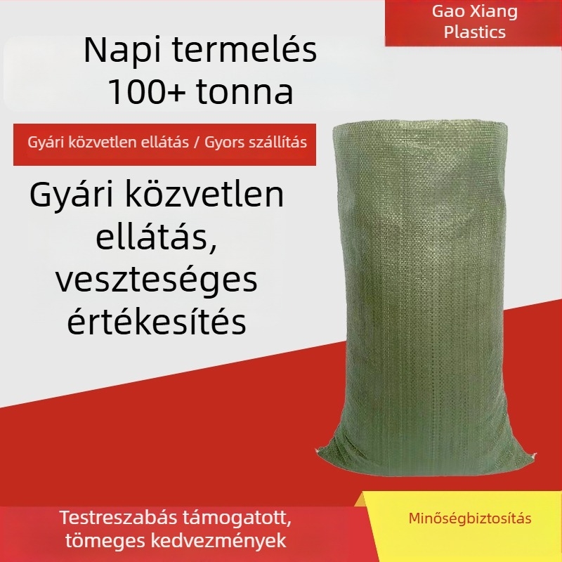 Zöld PP kompozit szövött zsák költöztetéshez és csomagoláshoz, vízálló zsák áradásokra és homokra, műanyag zsák kígyóbőr mintával, szabványos méretek 60×100, 55×85, 45×65, 90×125