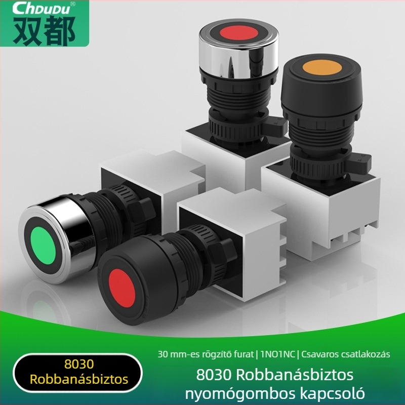 8030 Robbanásbiztos, korrózióálló vezérlőgomb, 30 mm, rozsdamentes acél, önvisszaállító, ipari kapcsoló