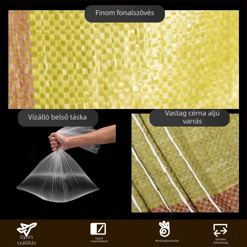 Sárga vastag szövött táska átlátszó belső bélésével, vízálló műanyag csomagolás, kígyó bőr mintázatú táska, egyedi kialakítású