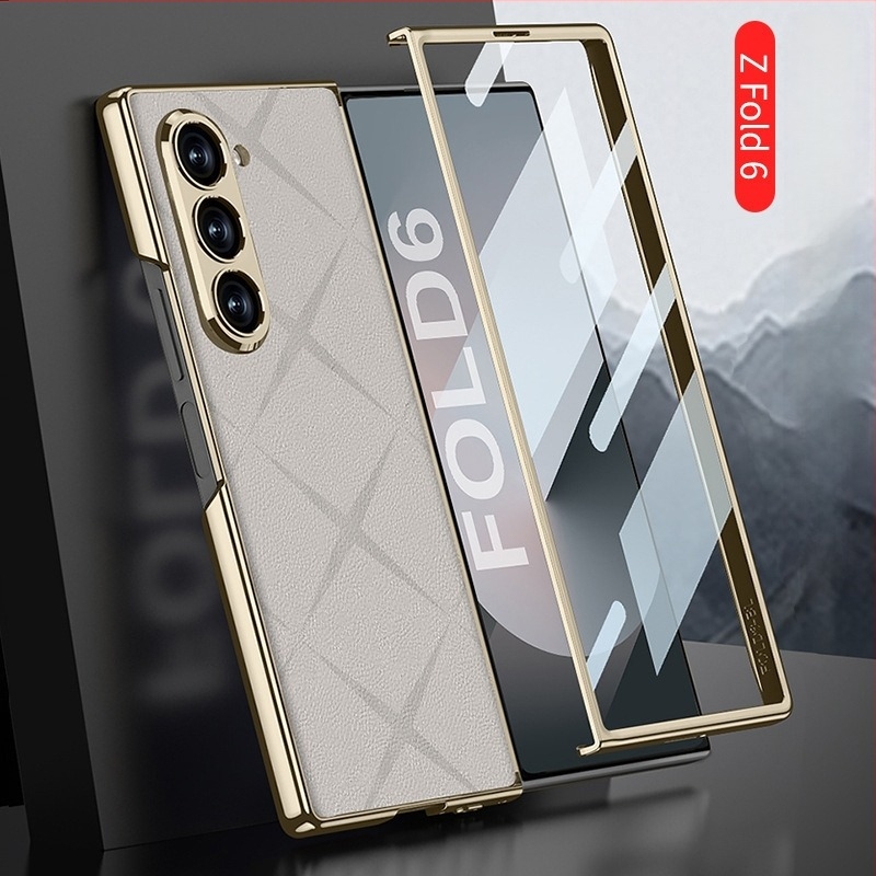 Samsung Galaxy Z Fold6 védőtok – elektroplattált műbőr, minimalist stílus, ütésálló, ujjlenyomat-mentes