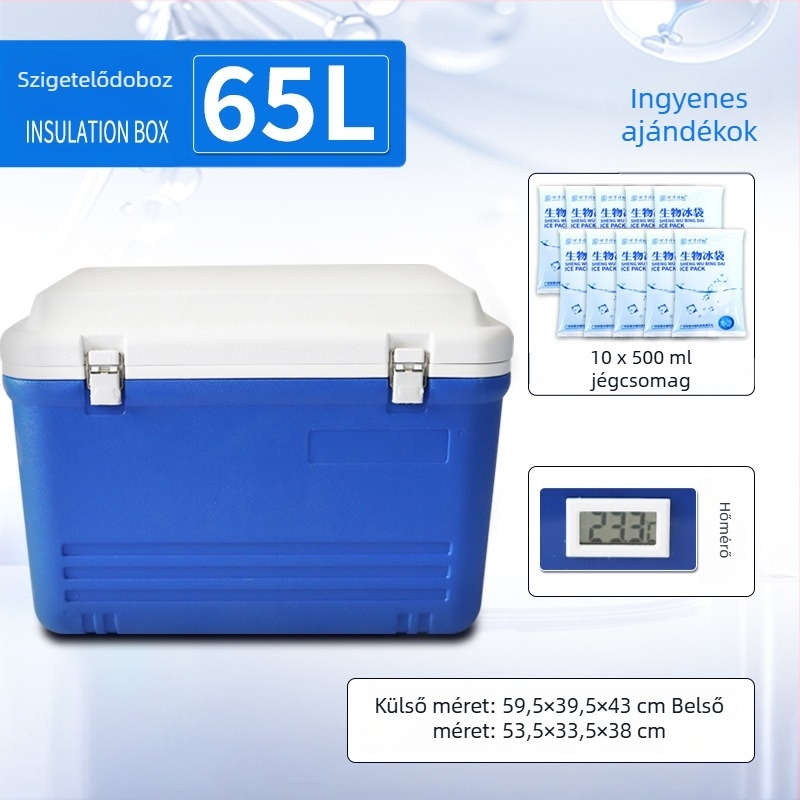 65 literes nagy kapacitású kereskedelmi szigetelt doboz kültéri használatra, hideg és meleg tartása, jég tárolás, PU habos hűtő doboz