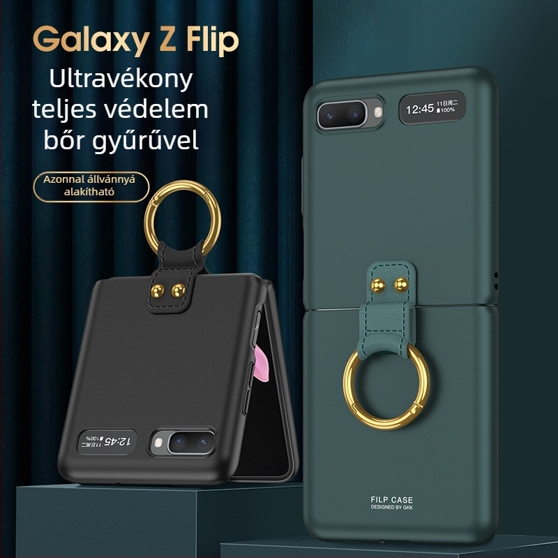 GKK tok Samsung Galaxy Z Fliphez gyűrűvel, összecsukható kialakítás, ultra vékony, F7070 és F7000 modellekhez, PC anyag, esésvédelmi