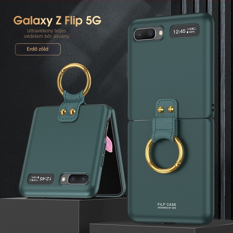 GKK tok Samsung Galaxy Z Fliphez gyűrűvel, összecsukható kialakítás, ultra vékony, F7070 és F7000 modellekhez, PC anyag, esésvédelmi