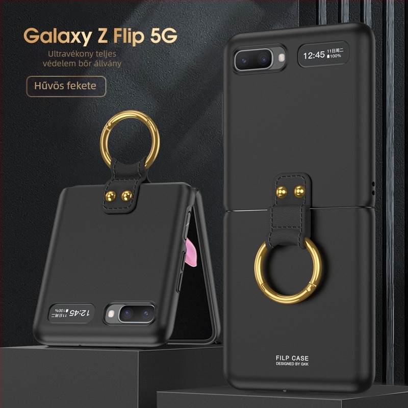 GKK tok Samsung Galaxy Z Fliphez gyűrűvel, összecsukható kialakítás, ultra vékony, F7070 és F7000 modellekhez, PC anyag, esésvédelmi