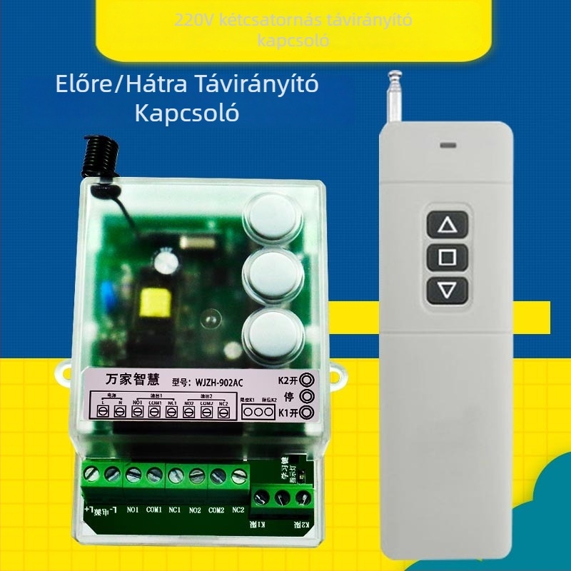 Kétutas távirányítású kapcsoló 220V-os motorhoz – vezeték nélküli előre/hátra vezérlés kézi kapcsolóval, falon át történő telepítéshez