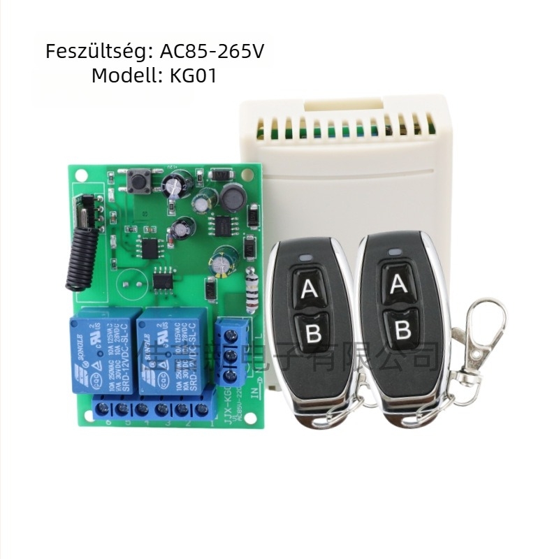 Kétcsatornás távirányítású kapcsoló, AC 85–250 V, tanulási mód