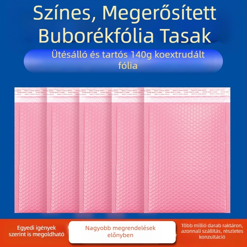 Rózsaszín buborékos boríték koextrudált PE filmmel, vastag buborékos csomagolás, vízálló