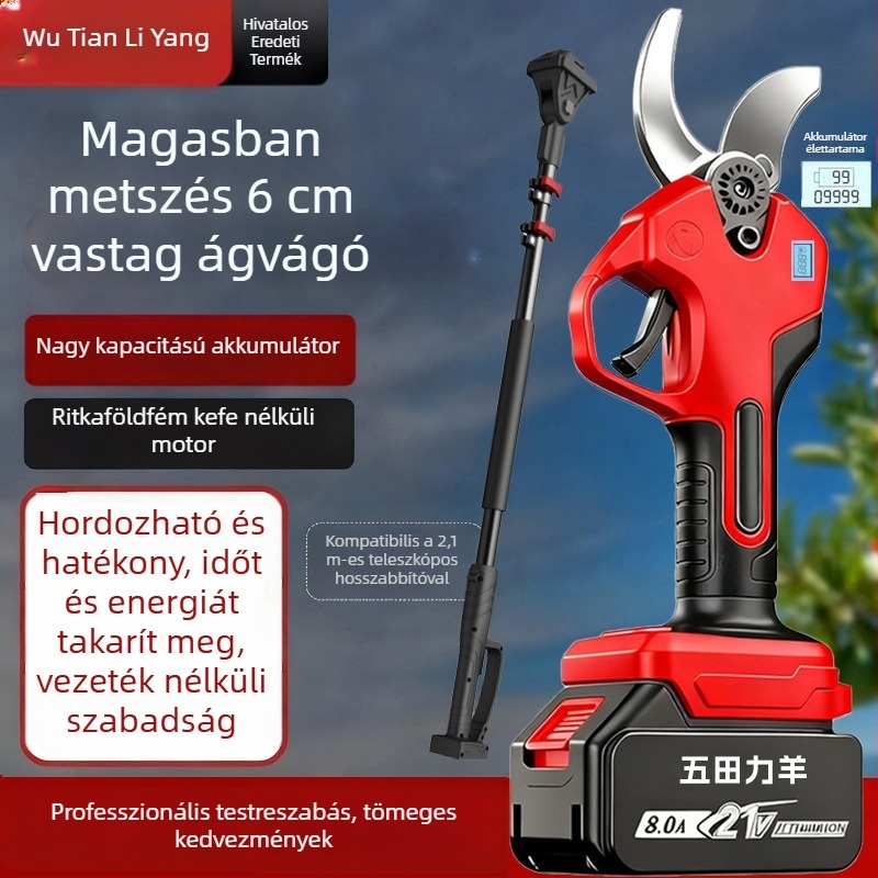 Elektromos metszőolló vastag ágakhoz, vezeték nélküli kerti olló lítium-ion akkumulátorral