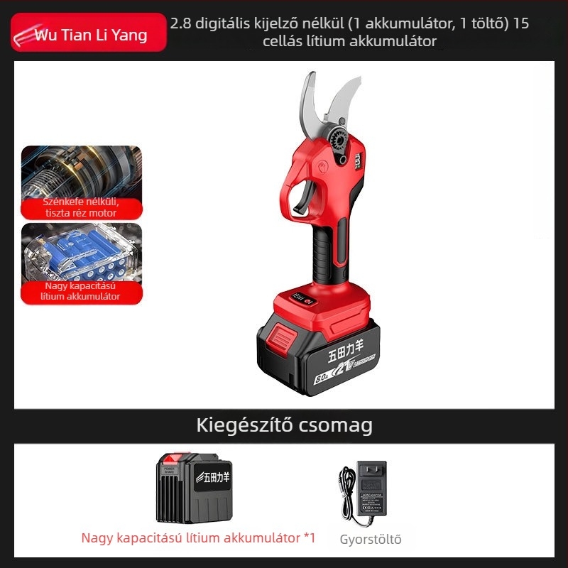Elektromos metszőolló vastag ágakhoz, vezeték nélküli kerti olló lítium-ion akkumulátorral