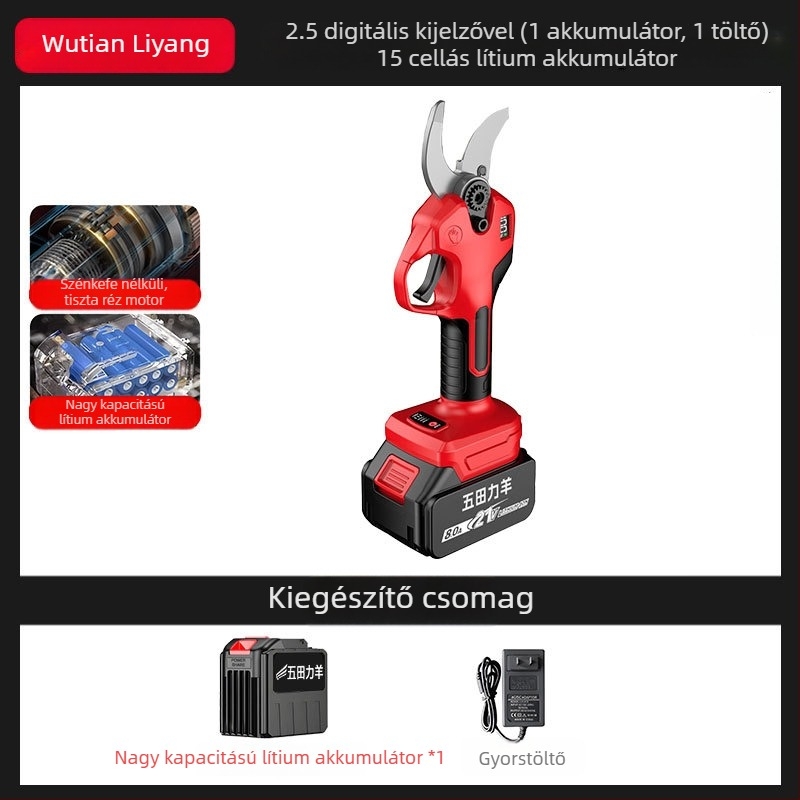 Elektromos metszőolló vastag ágakhoz, vezeték nélküli kerti olló lítium-ion akkumulátorral