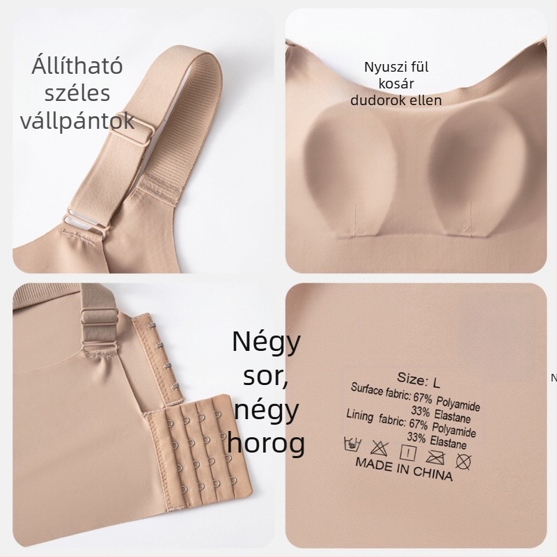 Nagy mellek formázására szolgáló, varrat nélküli, láthatatlan, könnyű sportos melltartó, hátul négy sor kapoccsal záródó