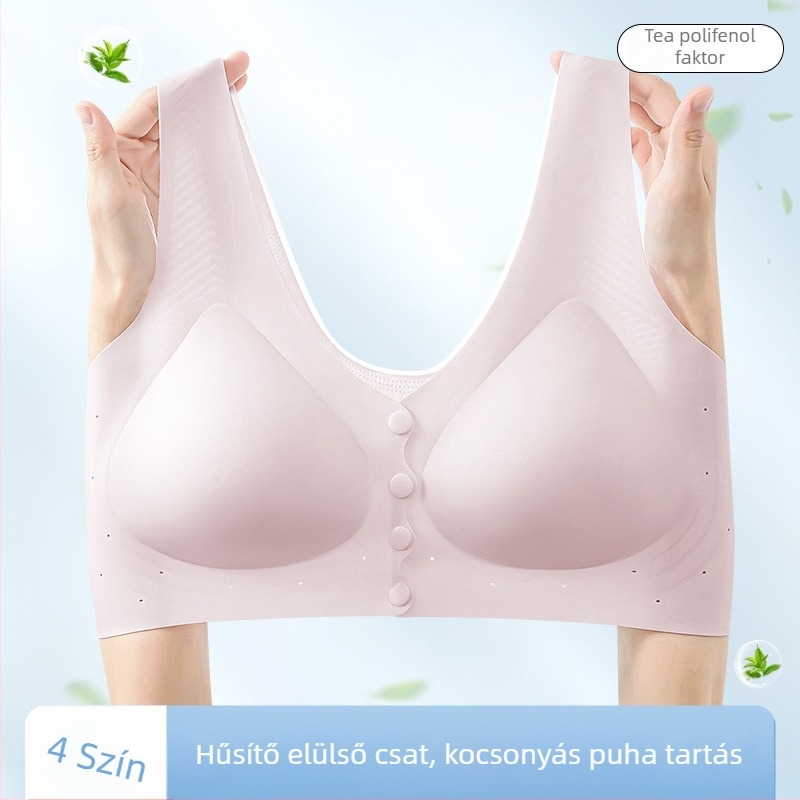 Varrásmentes mellény-stílusú szoptatós melltartó előre záródó csattal, lágy gél-támasz, vezeték nélküli, vékony modell