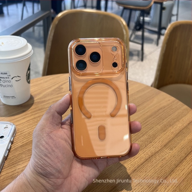 Áttetsző mágneses tok iPhone 17 Pro Max számára érintőgombokkal és megerősített élekkel