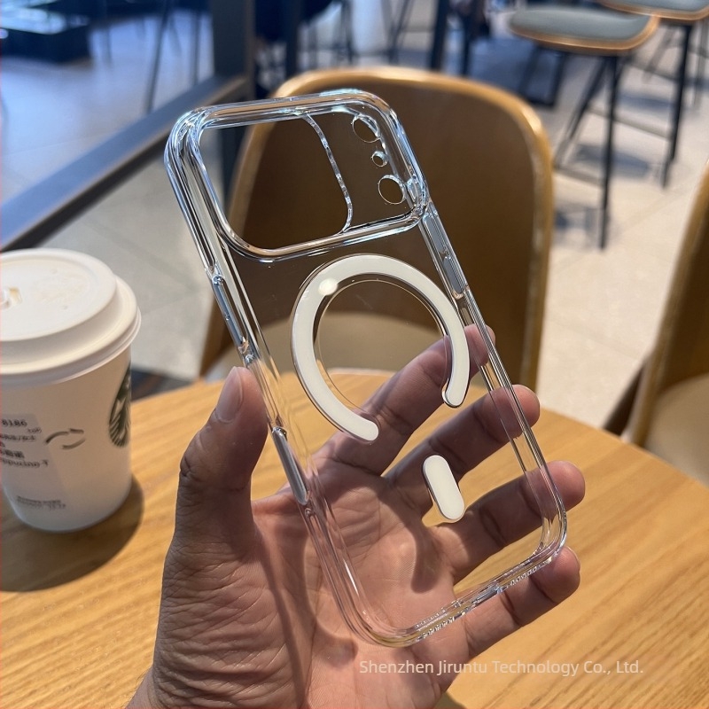 Áttetsző mágneses tok iPhone 17 Pro Max számára érintőgombokkal és megerősített élekkel