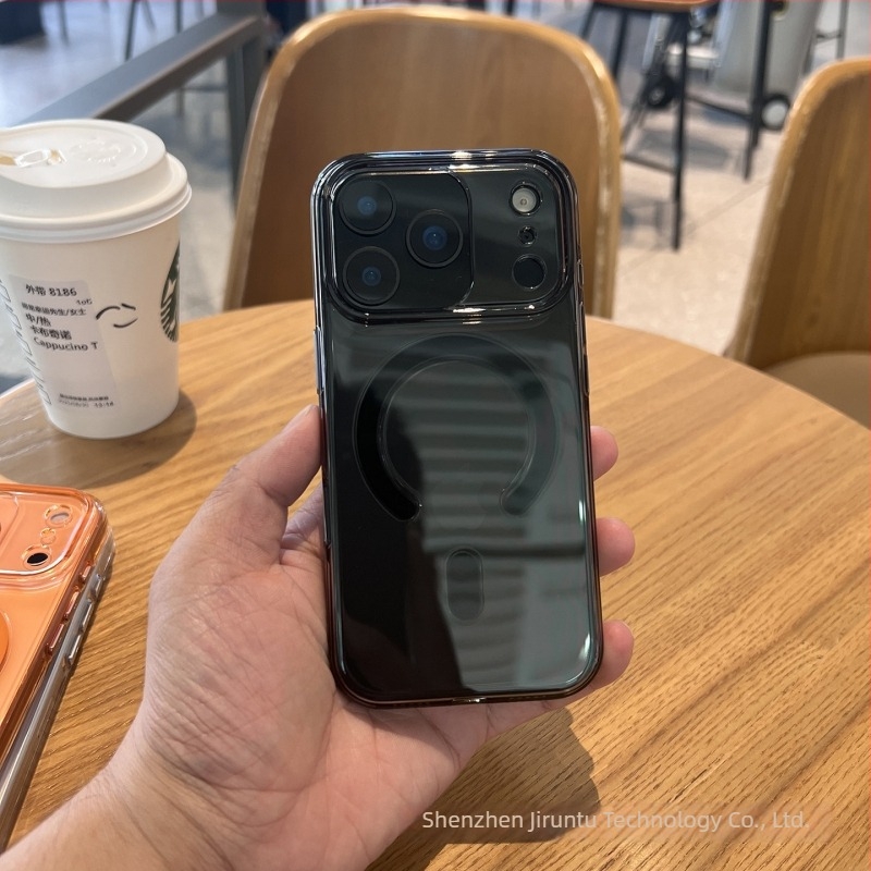Áttetsző mágneses tok iPhone 17 Pro Max számára érintőgombokkal és megerősített élekkel