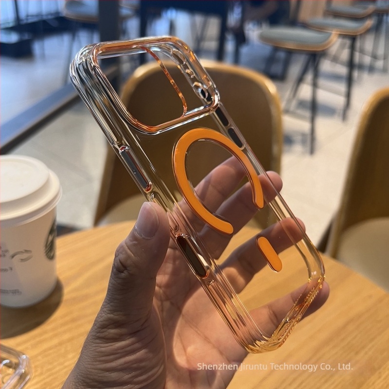 Áttetsző mágneses tok iPhone 17 Pro Max számára érintőgombokkal és megerősített élekkel