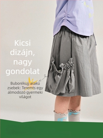 Lányoknak készült puffos ujjú zsebbel ellátott rövid szoknya, hercegnős nyári stílus, egyszínű