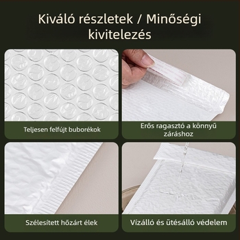 Fehér buborékos küldeményes zacskó, ütésálló hab, vastag műanyag csomagolás ruházathoz és kiegészítőkhöz, gyöngyházfényű buborékfólia