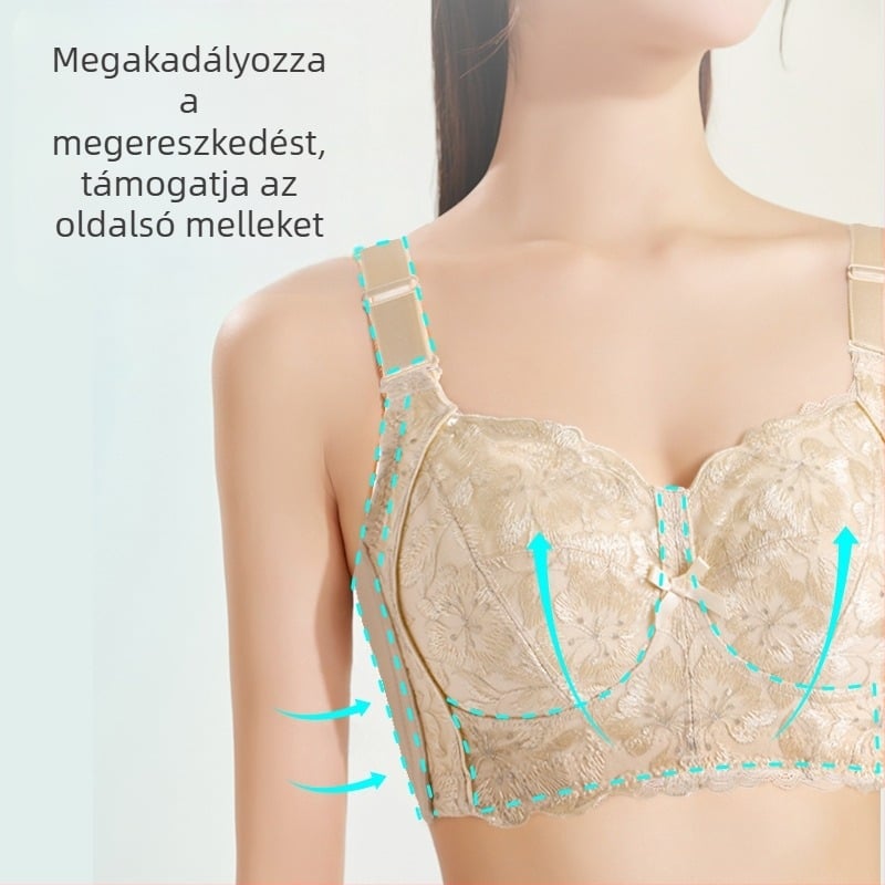 Állítható csipkés pluszméret melltartó nőknek, nyári vékony modell, push-up, anti-sag, a mellek kisebbnek tűnnek