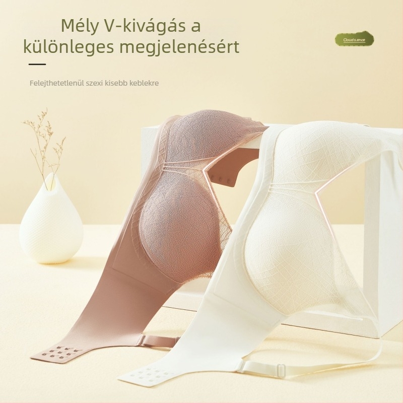 Szexi csipkés melltartó kivágott mély V-nyakkal, hidratáló hatású push-up, vékony felső rész, vastagabb alsó rész, AB kosár