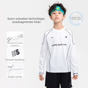 Fiúknak: hosszú ujjú gyorsan száradó futó felső, tavasz–ősz, könnyű kültéri sportruha, 2026
