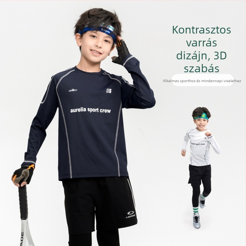 Fiúknak: hosszú ujjú gyorsan száradó futó felső, tavasz–ősz, könnyű kültéri sportruha, 2026