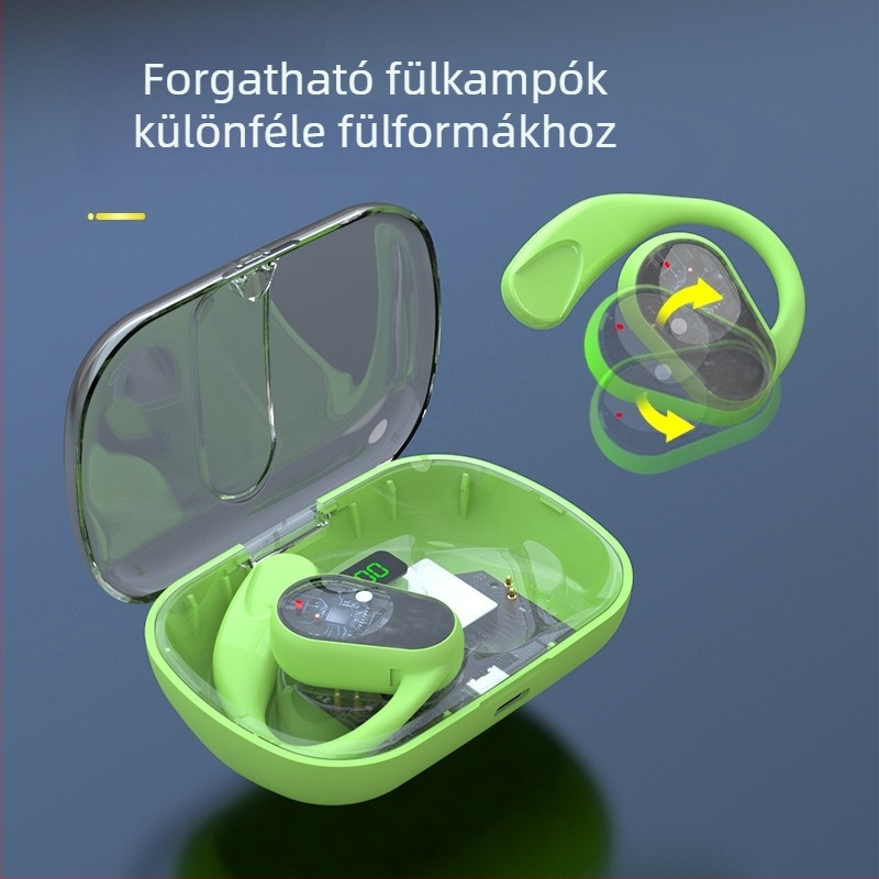 TWS vezeték nélküli csontvezetéses Bluetooth fülhallgató sporthoz és futáshoz, töltőtokkal és digitális kijelzővel, fülre akasztós dizájn