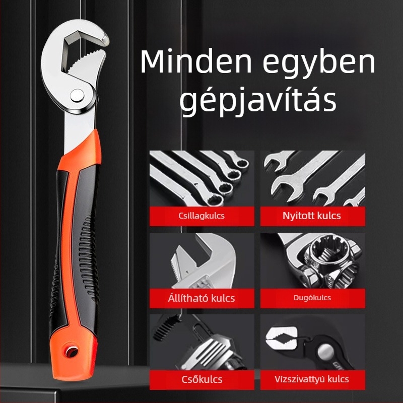 Ötvözött acélból készült univerzális, multifunkcionális, állítható nyitott végű villáskulcs