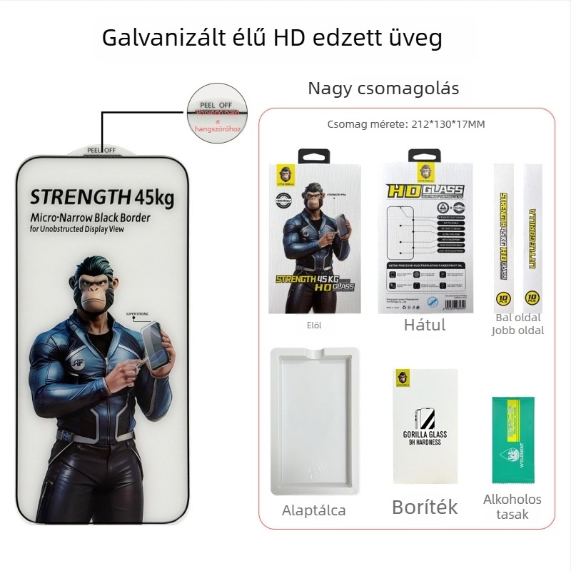 Gorilla Edge-to-Edge edzett üveg kijelzővédő iPhone 16/15 Pro-hoz, Anti-Peeping, Anti-Fall