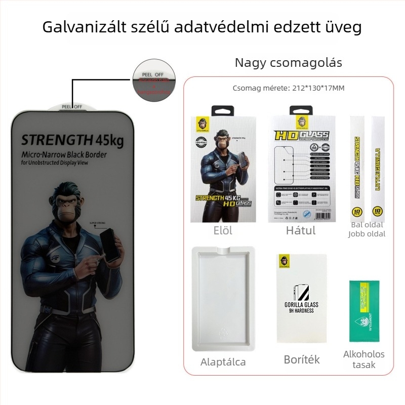 Gorilla Edge-to-Edge edzett üveg kijelzővédő iPhone 16/15 Pro-hoz, Anti-Peeping, Anti-Fall