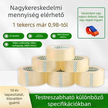 Átlátszó csomagoló szalag, széles tekercs, erős tapadással, ideális csomagoláshoz