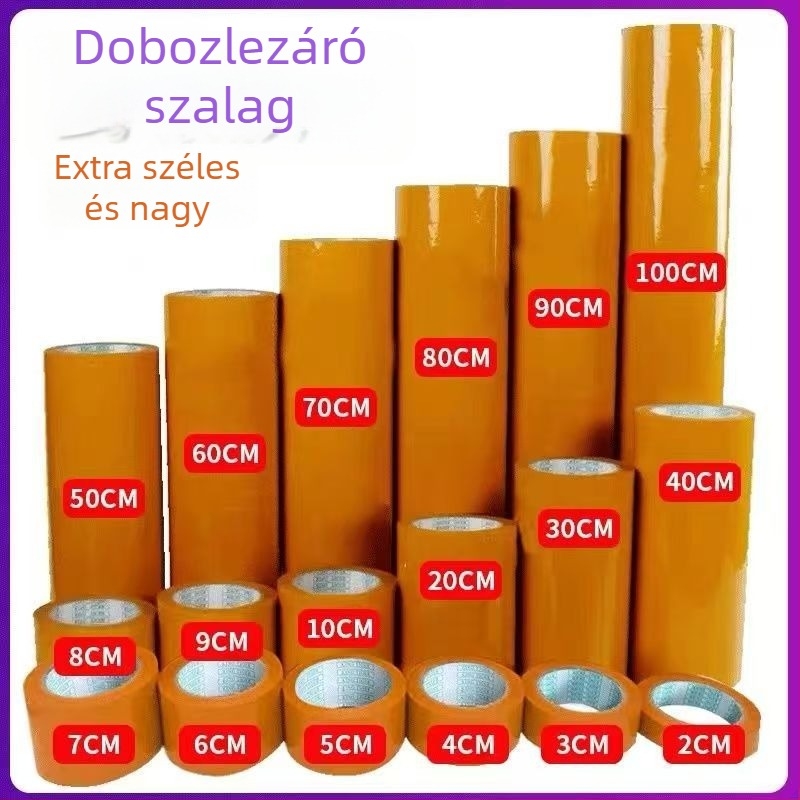 Beige színű, átlátszatlan csomagoló szalag, 10 cm széles, 100 m hosszú, BOPP fólia, erős tapadás