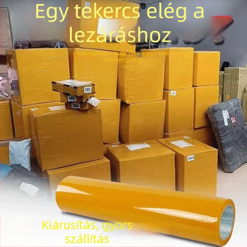 Beige színű, átlátszatlan csomagoló szalag, 10 cm széles, 100 m hosszú, BOPP fólia, erős tapadás