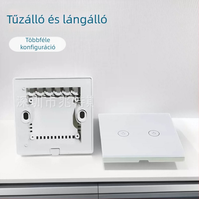 86-os típusú falra szerelhető intelligens kapcsolóház Wi‑Fi-vel, alsó részével, hat csatlakozónyílással.