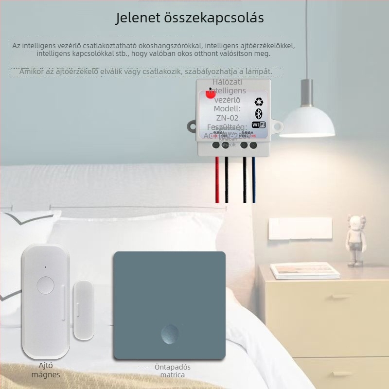 Okos kapcsoló Wi‑Fi és Bluetooth duál‑módú, 220V, lámpák és ventilátorok vezérlése mobilalkalmazáson keresztül