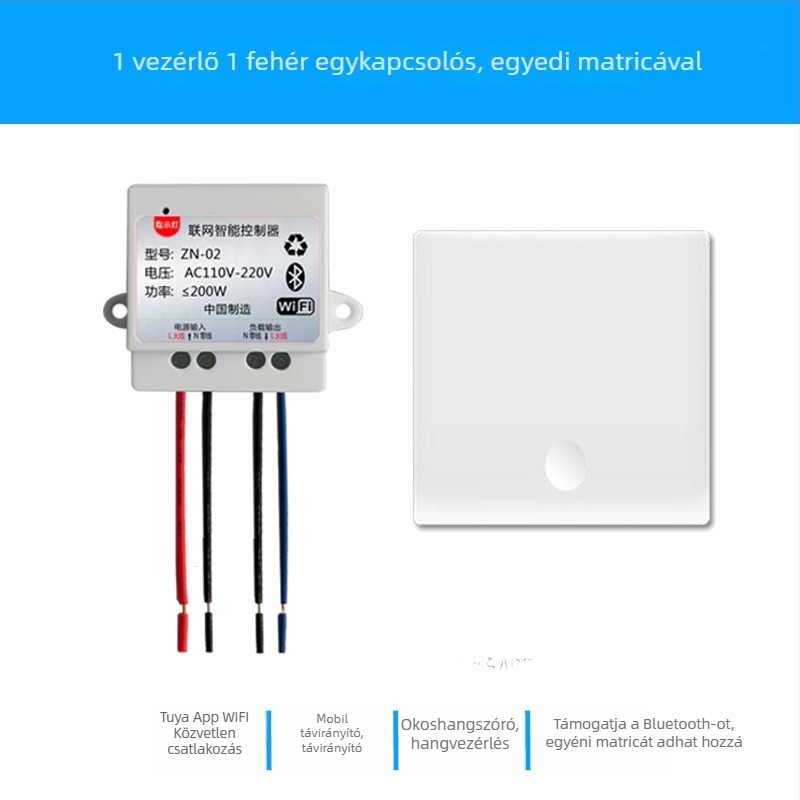 Okos kapcsoló Wi‑Fi és Bluetooth duál‑módú, 220V, lámpák és ventilátorok vezérlése mobilalkalmazáson keresztül