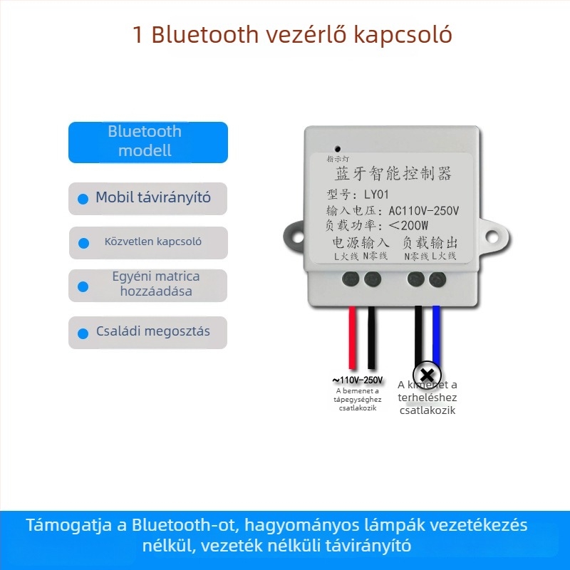 Okos kapcsoló Wi‑Fi és Bluetooth duál‑módú, 220V, lámpák és ventilátorok vezérlése mobilalkalmazáson keresztül