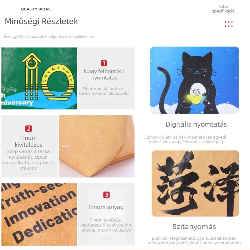 DuPont papírzacskók egyedi logóval — vintage stílusú bevásárló vászontáska, szakadásálló, mosható, környezetbarát kraft papír
