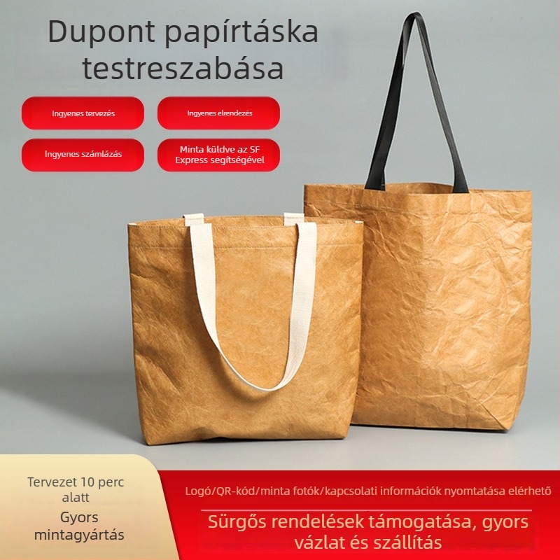 DuPont kraft papírzacskó egyedi logóval, nagy kapacitású válltáska, kulturális és kreatív ajándék