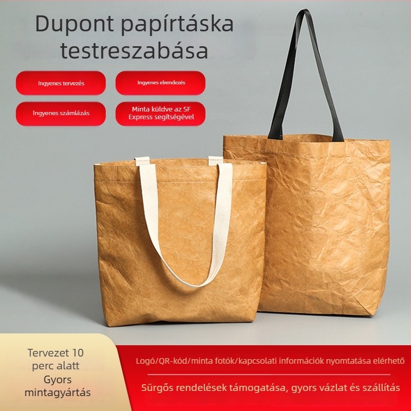 DuPont kraft papírzacskó egyedi logóval, nagy kapacitású válltáska, kulturális és kreatív ajándék