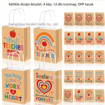 BD243 Kraft papírtáska kézi felvitel, UV nyomtatás, 150 g, kétoldalas dizájn az elején és hátulján, cukorkás ajándék Tanárnapra
